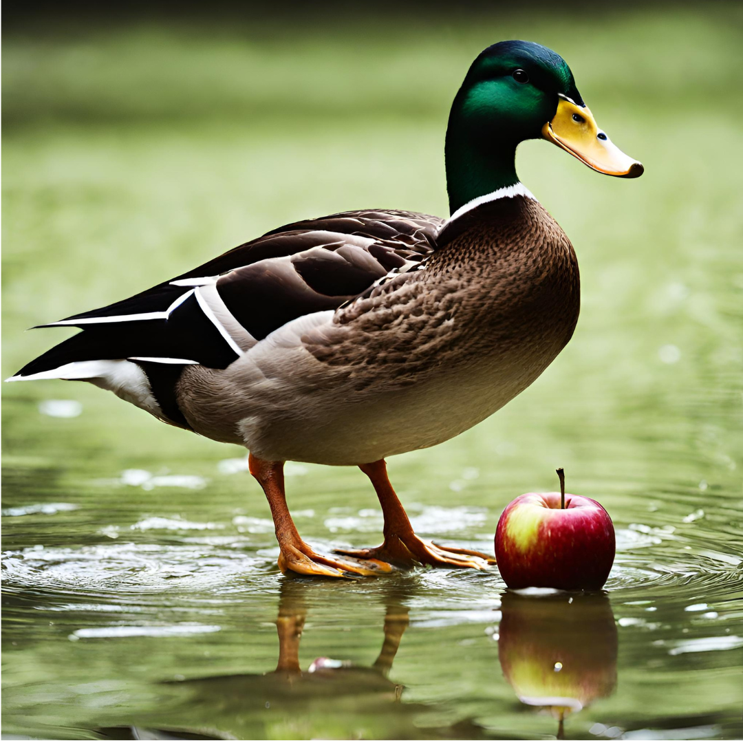 Un Canard Qui Mange Une Pomme (Vue Ia)