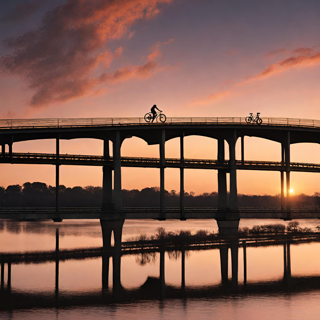 Version 2 Pont Et Coucher De Soleil Avec Vélo (Vue Ia)